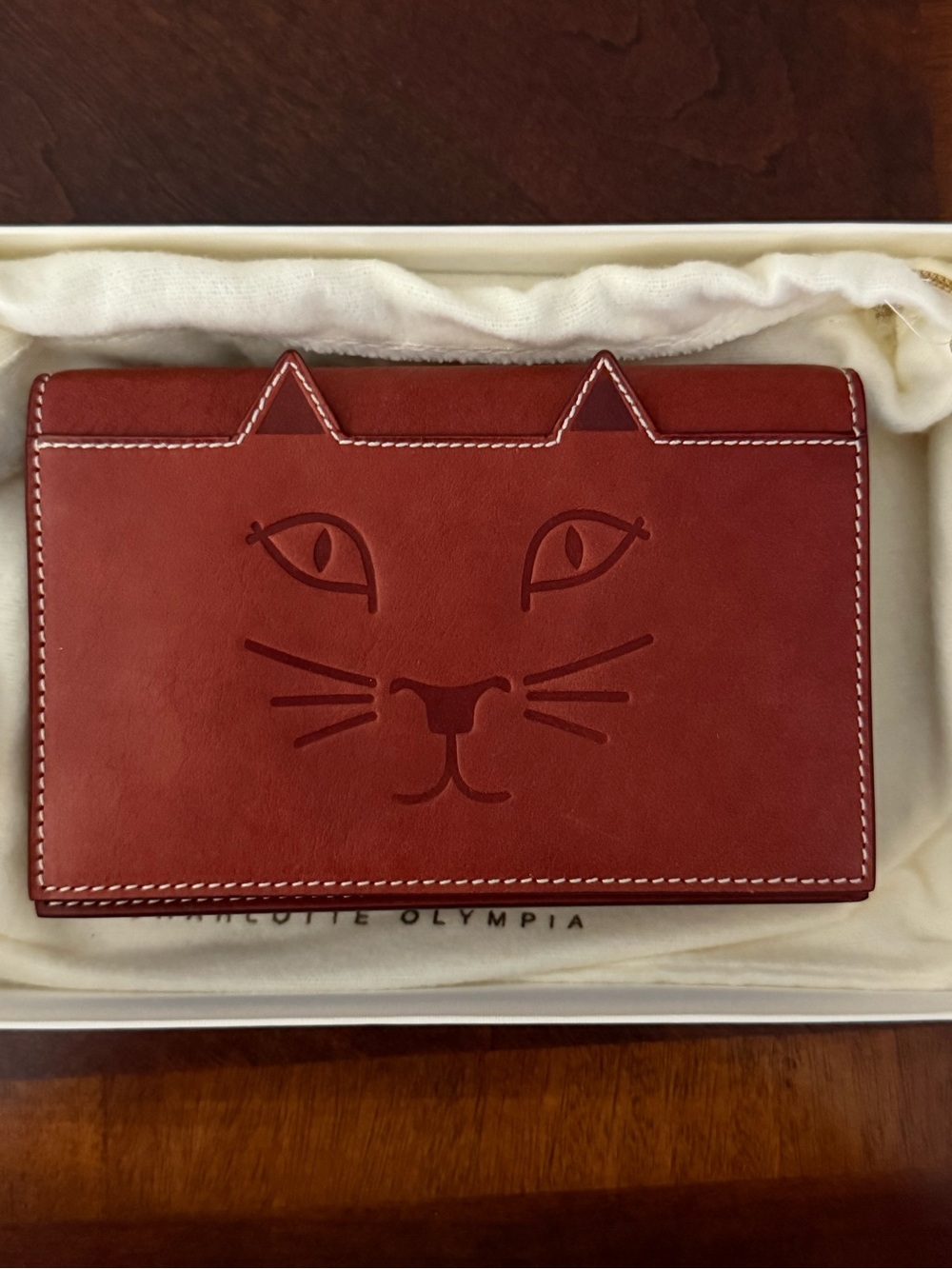 Charlotte Olympia Brick Red Cat Face Leather Purse